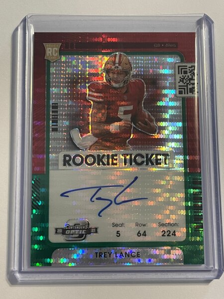 2021 Panini Contenders Optic Trey Lance Rookie Ticket Auto Green Pulsar 15/15